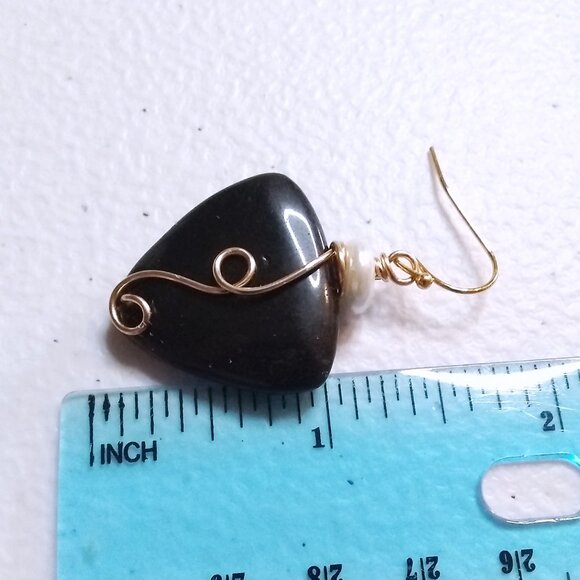 Ostentatious Statement Earrings: Black Jasper & Pearls - Handmade & Unique! - Picture 8 of 10